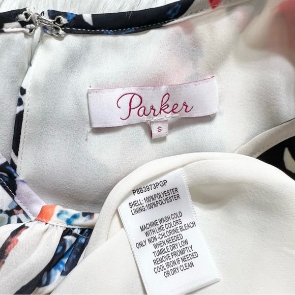 Parker Asymmetrical Ruffled White Colorful Floral Print Sleeveless Dress - Picture 10 of 12